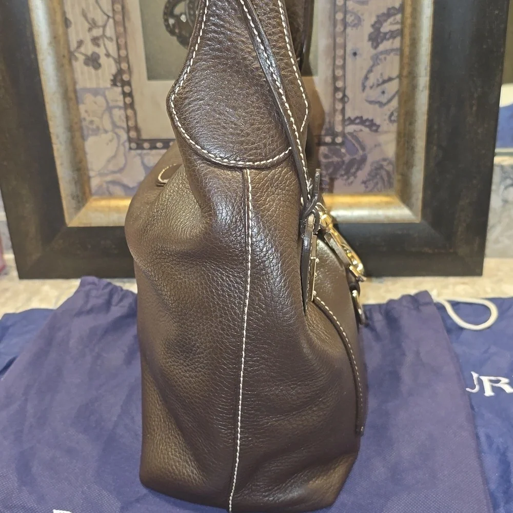 Leather Hobo Bag in Dark Brown with Gold Hardware